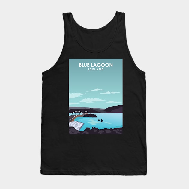 Blue Lagoon Iceland Minimalistic Travel Poster Tank Top by jornvanhezik